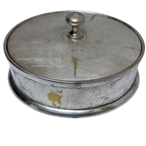 BANANA REPUBLIC Round Metal Box w/ Lid Trinket Box Silvertone - Picture 3 of 11